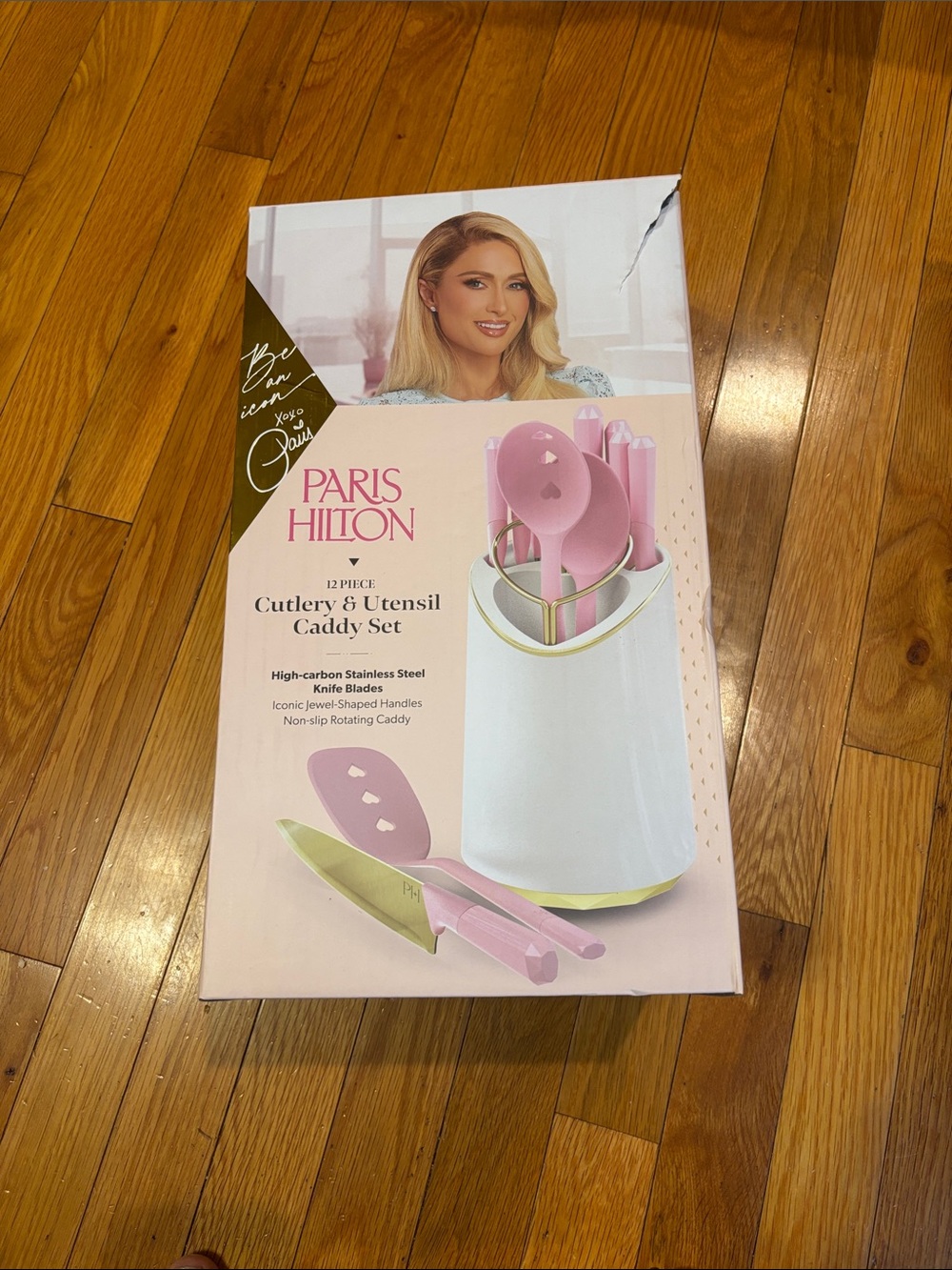 Paris Hilton Pink and Gold Cutlery & Utensil Caddy Set
